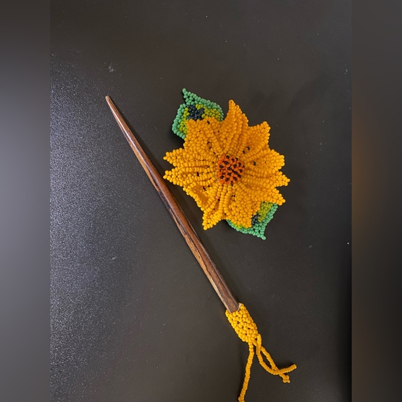 Orange Beaded Hair Wooden Stick Flower accessories - Picture 8 of 11